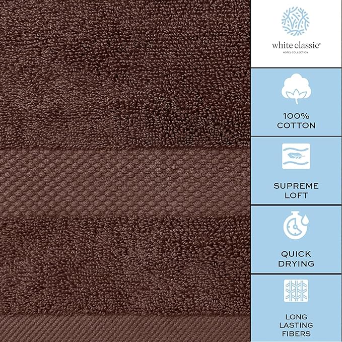 White Classic Luxury Bath Towels Set of 4 Large - 700 GSM Cotton Ultra Soft Bath Towels 27x54 | Highly Absorbent and Quick Dry | Hotel Towels for Bathroom Luxury, Plush Shower Towels, Brown