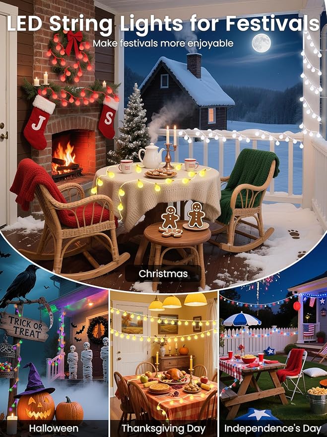 46ft Smart Color Changing Christmas Lights, 100 LED RGB Globe String Lights App Control with Remote & Timer, Music Sync Fairy Light Plug in Waterproof for Christmas Decoration Indoor Outdoor Bedroom
