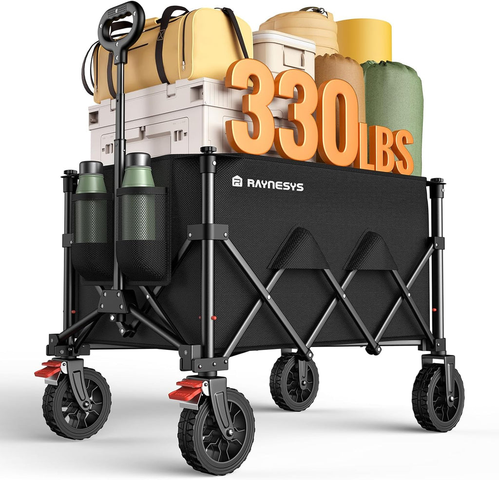 Wagons Carts Foldable, Collapsible Foldable Wagon 330lbs Capacity, Large Capacity Wagon Cart with All-Terrain Wheels,Heavy Duty Utility Wagon Cart with Brakes for Camping Shopping Sports