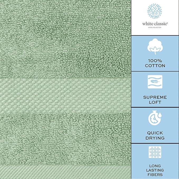 White Classic Luxury Bath Towels Set of 4 Large - 700 GSM Cotton Ultra Soft Bath Towels 27x54 | Highly Absorbent and Quick Dry | Hotel Towels for Bathroom Luxury, Plush Sage Green Bath Towels