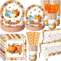 452 Pcs Fall Party Decorations Thanksgiving Party Supplies Fall Maple Leaves Pumpkins Paper Plates Napkins Cups Tablecloth Cutlery Straws for Autumn Thanksgiving Harvest Birthday Holiday