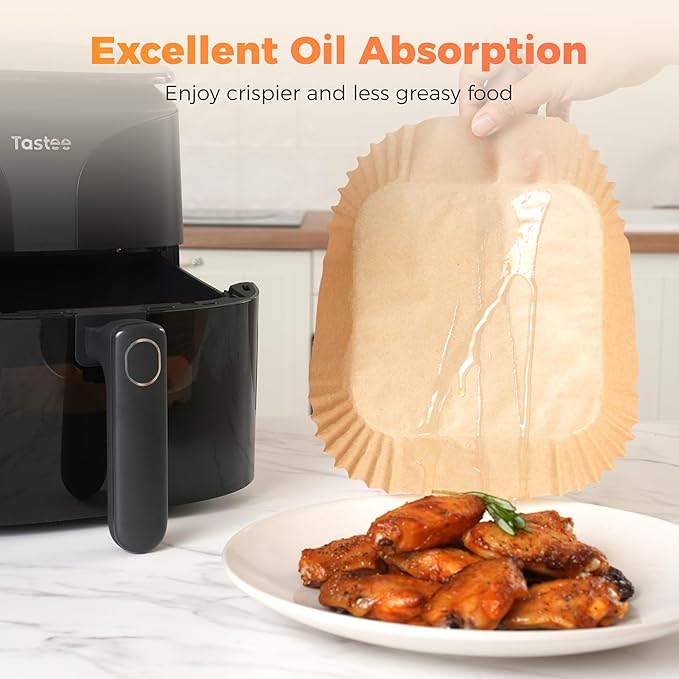 Tastee Air Fryer Liners 100Pcs - Design for 3-6QT Air Fryer Baskets, Oil-Absorbent Disposable Paper Liners, 450°F Heat Resistant, Custom Fit