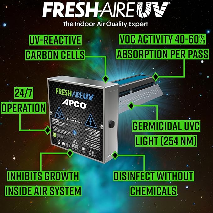 APCO Carbon Cell Matrix HVAC UV Air Purifier with Power Cord, Includes 1-Year UVC Lamp (18-32 VAC Series) # TUV-APCO-ER