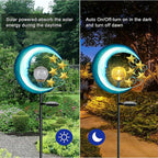 Stars Moon Solar Lights Outdoor - Solar Powered Garden Lights Decorative Crackle Glass Globe Led Waterproof Landscape Lighting for Pathway,Yard,Lawn,Patio