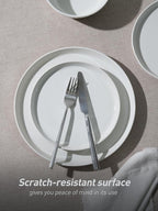 Famiware Saturn Speckled Dinnerware Sets for 8 (24 Pieces), Stoneware Plates and Bowls Dish Set - Chip and Scratch Resistant, Microwave and Dishwasher Safe, White
