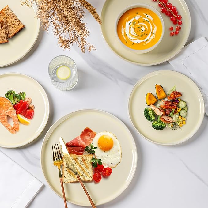 AmorArc Stoneware Dinnerware Sets for 4,Round Reactive Glaze Ceramic Plates and Bowls Set,Highly Scrath Resistant | Dishwasher & Microwave Safe Dishes Set,Service for 4 (12pc)