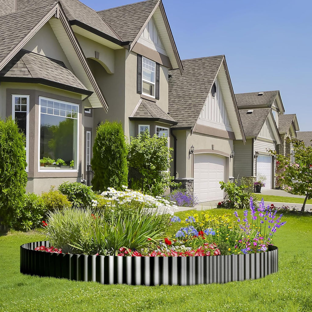 Land Guard Corrugated Garden Edging Border, 6" x 25' Landscape Paver Edging, Tall Landscape Edging, Fence for Garden, Flower Bed, Lawn and Landscape Edging (Glossy Black)