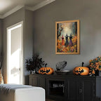 Framed Vintage Halloween Witch Wall Art – Halloween 3D Texture Witches Pictures Fall Decor for Living Room, Mysterious Forest Witchy Sandstone Aesthetic Art Prints for Bedroom Kids Room – 12x16in