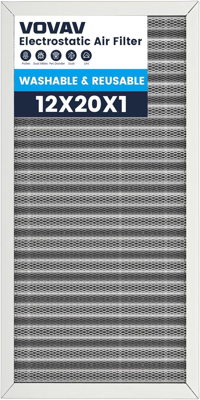 12x20x1 Air Filter-MERV 8, Washable & Reusable Electrostatic Air Filter, AC/HVAC Furnace Filter, Lasts a Lifetime, Permanent Filter, Breathe FresherHome And Office Actual Size:11.69x19.8x1 Inch