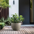 Kante 14.2 Inch Round Concrete Planter - Classic Large Indoor/Outdoor Plant Pot with Drainage Hole and Rubber Plug, Suitable for Gardens and Patios, Weathered Concrete