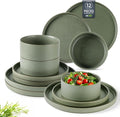 GBHOME Ceramic Dinnerware Sets for 4, Stoneware Plates and Bowls Sets, Chip and Scratch Resistant Dishes, Dishwasher & Microwave& Oven Safe Dishes sets, Reactive Glaze-Green
