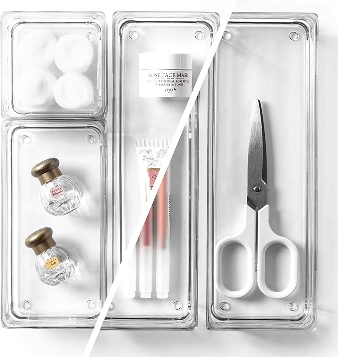 BINO 4-Piece Modular Drawer Bin Set | Bathroom & Vanity Drawer Organizer Trays - Small