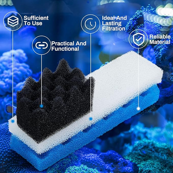 6 Pcs Aquarium Filters Bio Sponge Sets Compatible with Fluval 406/407, Including 2 Blue 2 White 2 Black Bio Sponge for Replacement Filter Media Kit