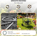 VINGLI 2-Wheel Garden Hose Reel Cart, Freestanding Water Hose Reel for Outside with Heavy Duty Portable Rolling Design Metal, 200FT Capacity for 3/4" Hose for Outdoor Use (Black)
