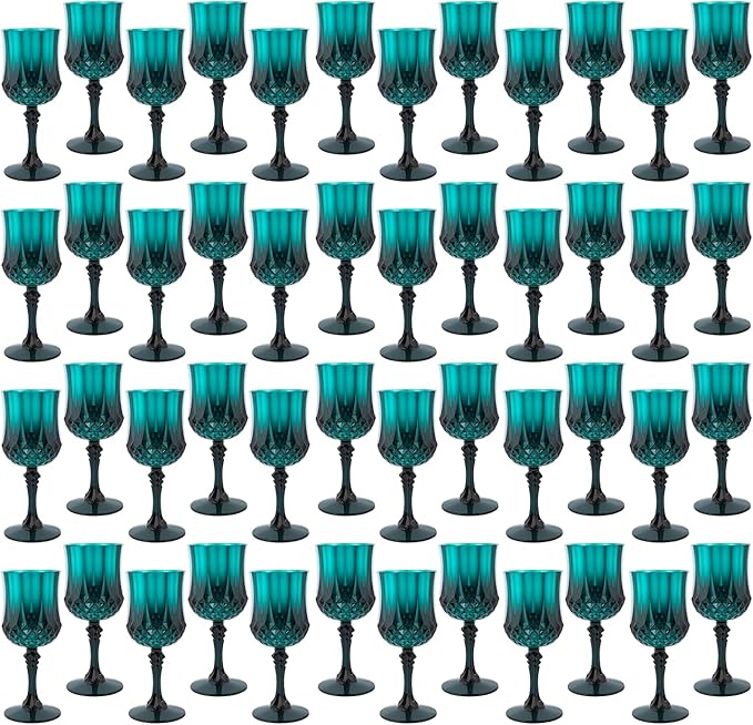 Plastic Wine Glasses，Plastic Goblets Vintage Style Cordial Drinking Glasses for Wedding Reception, Grand Event Party Supplies (48, Green)