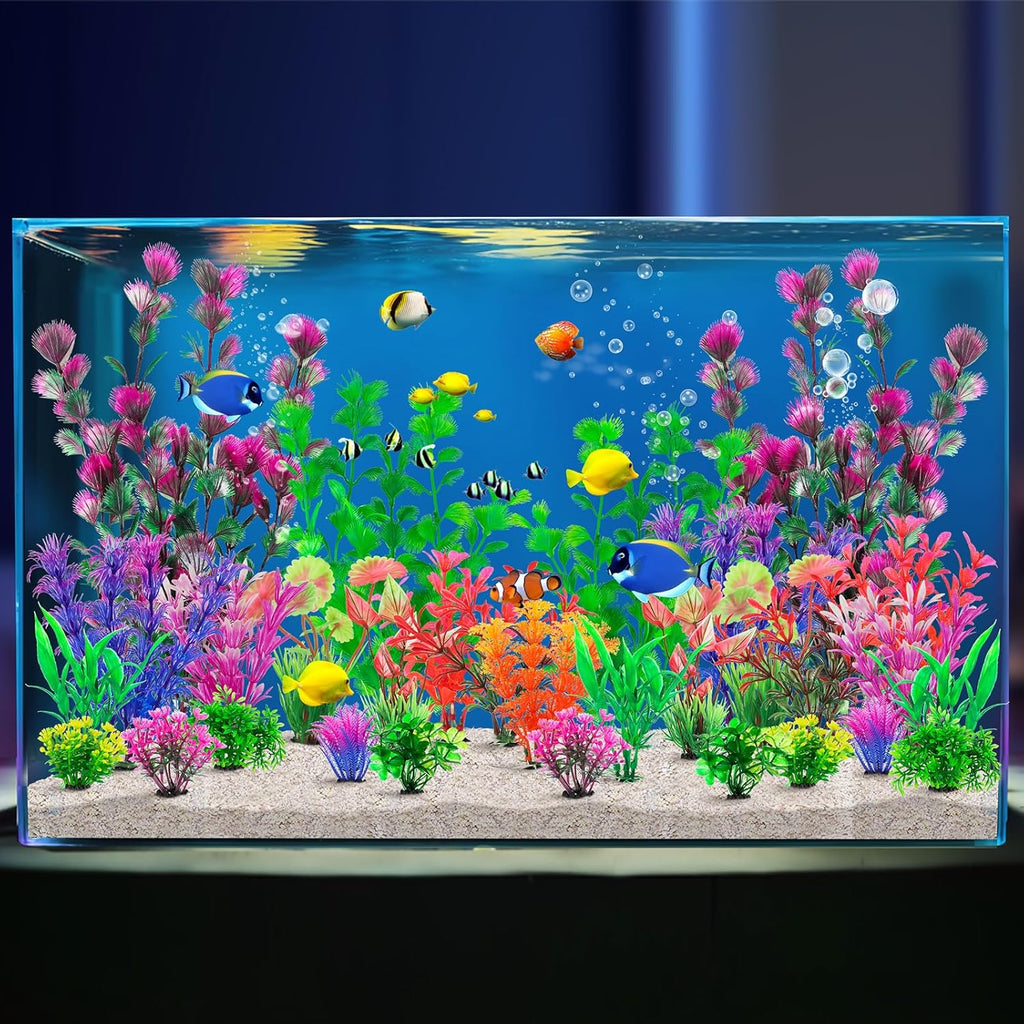 CousDUoBe 30Pcs Aquarium Plants, Fish Tank Accessories Artificial Aquatic Plants,Full Set of Fish Tank Decorations, Various Sizes