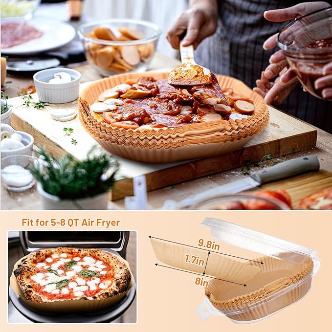 Air Fryer Liners Disposable, 100PCS Non-stick Disposable Airfryer Liners, 9 Inch Unbleached Parchment Paper, Round Air Fryer Paper Liners for 5-8QT Air Fryer, Baking, Roasting Microwave