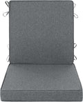 Outdoor Chair Cushions, Water-Resistant & Fade-Resistant, Patio Furniture Lawn Dining Chair Seat Replacement with Mid Back, Ties Zipper, Removable Cover, 18 x 16.5 Inch, Set of 1, Dark Grey