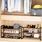 Bamboo Shoe Rack for Closet, Stackable 3 Tier Longer Shoe Organizer Shelf Holder Storage 12-15 Pairs for Entryway Door Hallway Bedroom Garage Space Saving Foldable Black