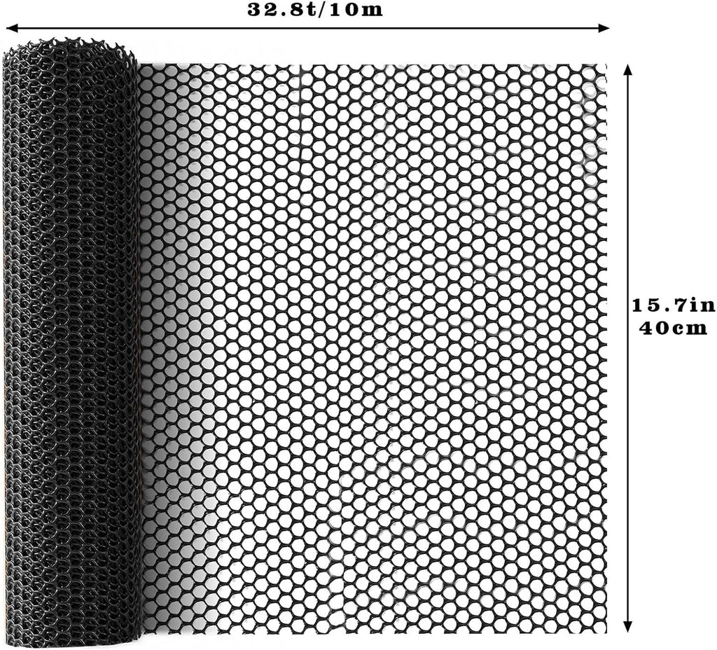 32.8 FT x 15.7 in Roll Mesh Fence, Versatile Black Plastic Fencing & Netting, Cuttable Animal Wire Mesh Fence, Durable Tree Trunk Protector, Suitable for Cat Dog Rabbit Barrier and Plant Protectors