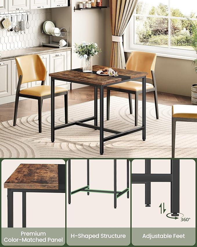 Square Kitchen Dining Table, 29.5'' Dining Table, Small Dining Tables, Writing Desk, Coffee Tables, for Restaurant, Living Room, Apartment, Rustic Brown and Black TCZ02BF