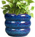 SQOWL Ceramic Planter Pot - 8 Inch Plant Pot Indoor with Drainage Hole Round Outdoor Pot for Plants Decorative Flower Pots Round Planter for Home Room Decor Blue