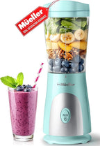 Mueller Smoothie Blender for Smoothies - Personal Blender for Shakes, Frozen Drinks, Baby Food & More, 15oz Travel Cup and Lid, Durable Stainless Steel Blades for Powerful Blending Performance