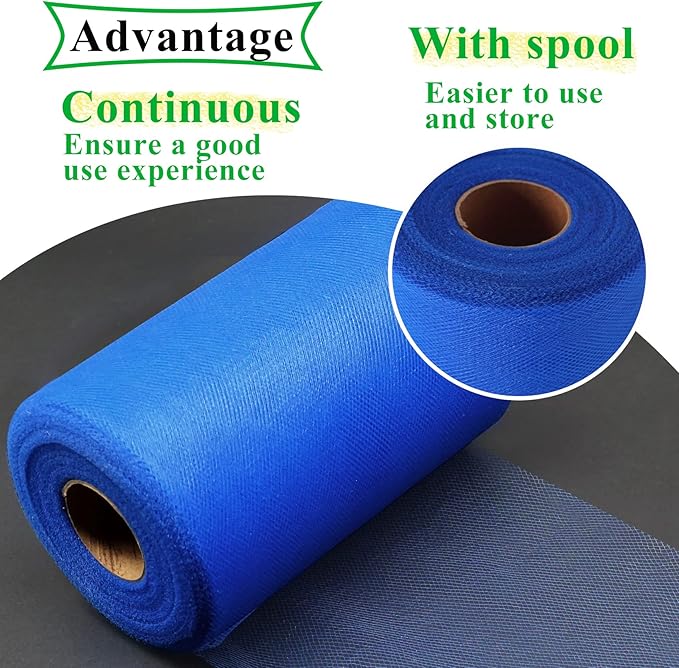 Royal Blue Tulle Fabric Rolls 6 Inch by 100 Yards (300 feet) Fabric Spool Tulle Ribbon for DIY Royal Blue Tutu Bow Baby Shower Birthday Party Wedding Decorations Christmas Craft Supplies