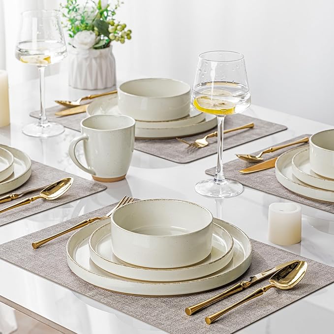 AmorArc Ceramic Dinnerware Sets for 6, 18 Pieces Handpainted Plates and Bowls Set with Rustic Terracotta Underside, Scratch Resistant Stoneware Dishes Set, Dishwasher & Microwave Safe