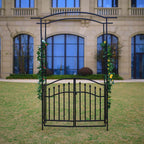 Steel Garden Arch with Gate, 6'8" High x 4'11" Wide, Garden Arbor for Various Climbing Plant, Outdoor Garden Lawn Backyard