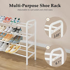 Shoe Rack for Closet,4 Tier Shoe Organizer, 28“ Metal Shelf Can Expandable to 42“, for Bedroom, Entryway, Living Room, Garage, Adjustable to 24 Pairs Shoes, White