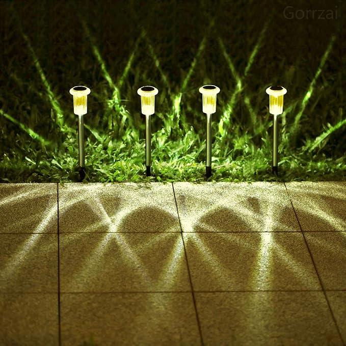 Solar Lights Outdoor 10 Pack Solar Pathway Lights Outdoor LED Waterproof Stainless Steel Driveway Lighting for Outdise, Yard, Walkway, Sidewalk, Garden, Lawn (Warm White)