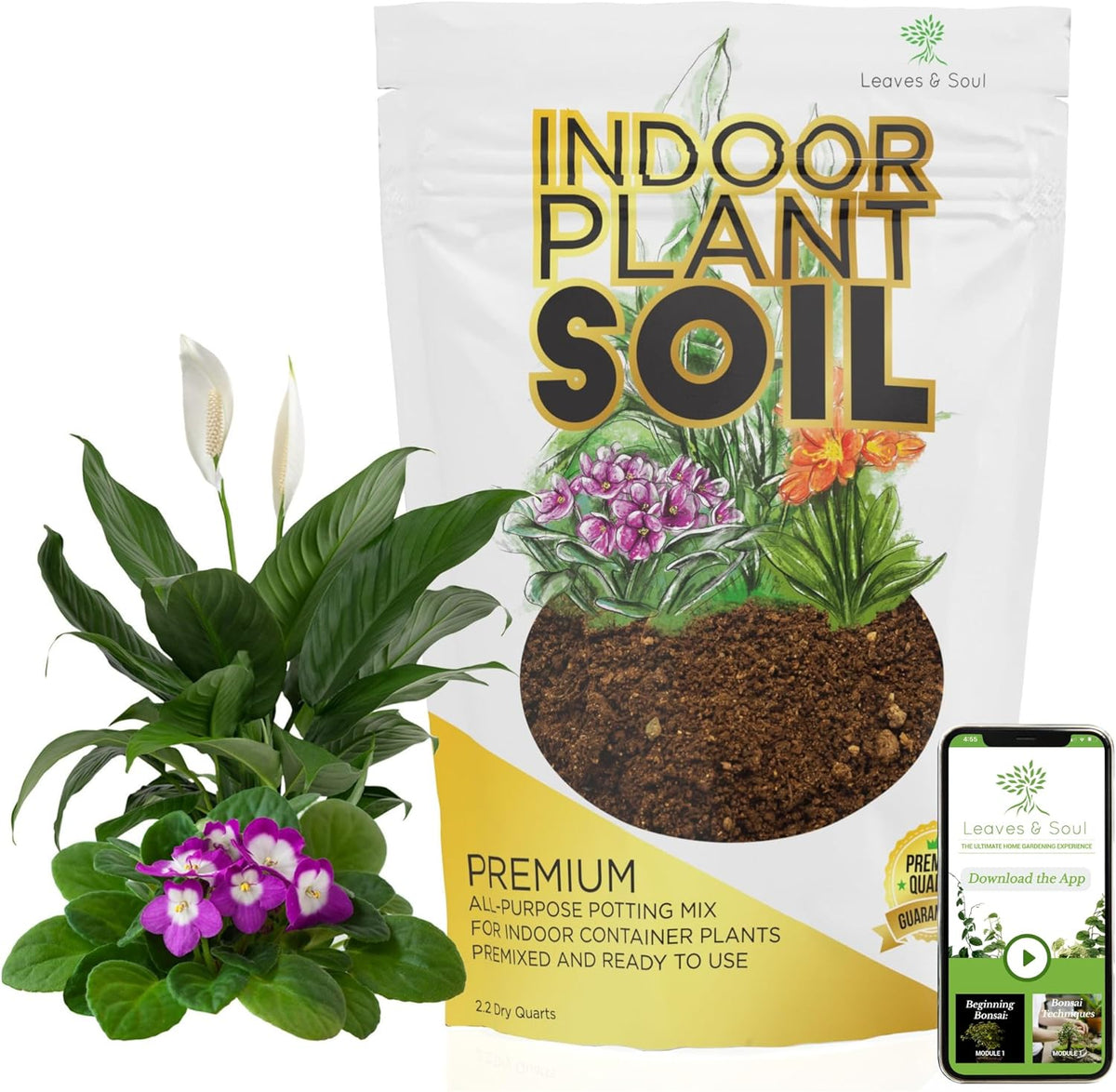 Indoor Plant Soil Premium All Purpose Blend | Large 2.2 Quarts | Ready to Use for Indoor Container and Houseplants | Peat, Coco Coir, Perlite, Dolomite | Made in USA