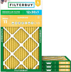 Filterbuy 12x30x1 Air Filter MERV 11 Superior Pet & Allergy Defense (4-Pack), Electrostatic Pleated HVAC AC Furnace Filters Replacement, Made in USA (Actual Size: 11.88 x 29.88 x 0.75)