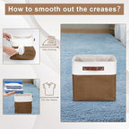 Collapsible Fabric Storage Cubes 11x11 Cube Storage Bins, 4 Pack Closet Baskets Box with Handles for Organizing, Shelf, Toys, Clothes, Home, Office, Nursery (Brown&White)