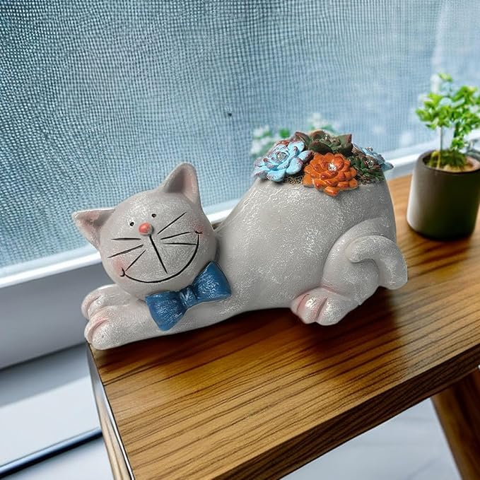 Cat Garden Figurines Outdoor Decor Solar Statue with LED Lights for Patio Lawn Yard Art Decoration Housewarming Garden Gift