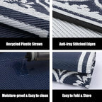 Outdoor Patio Rug 5'x8' Waterproof Outside Area Rugs Blue Reversible Plastic Straw Carpet for RV Deck Camping Entryance Porch Picnic Balcony Beach