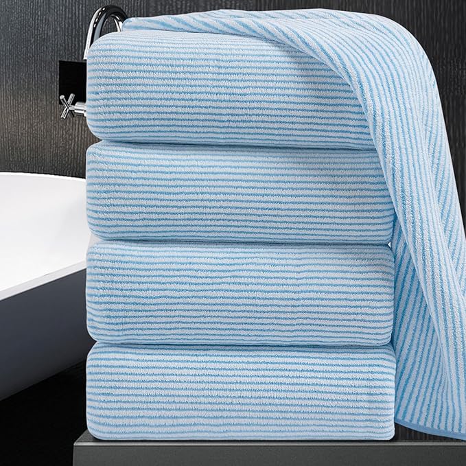 4 Piece Bath Towel Set 35"x70"Oversized Bath Towel for Bathroom Ultra Soft Fluffy Extra Large Bath Sheet Luxury Premium Bathroom Towel Highly Absorbent Quick Dry Shower Towel for Hotel Spa,Blue White