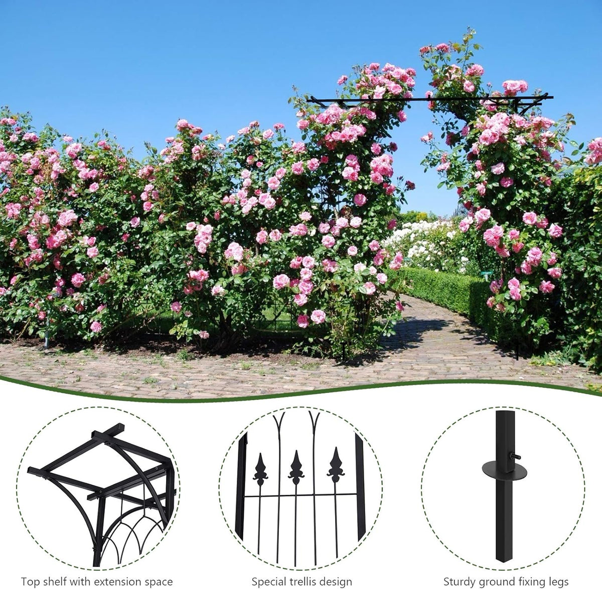 Safstar Metal Arch, 81-Inch Outdoor Garden Arbor for Various Climbing Plant Flower, Wedding Arch Backdrop Arch Stand for Wedding Garden Bridal Party Ceremony Decoration, Easy-to-Assemble, Black