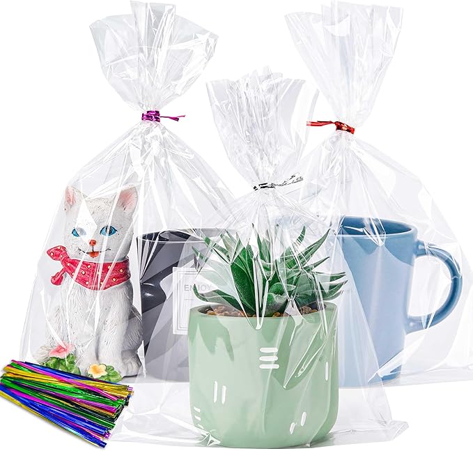 LOKIQNG Cellophane Bags Plastic Gift Bag Clear Cookie Treat Bags with Twist Ties for Party Favor Bag(200 Pack, 8x11inch)