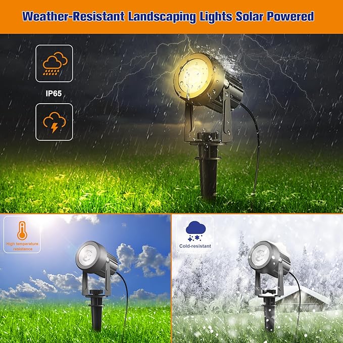 APONUO Solar Spot Lights Outdoor 4-in-1 Solar Landscape Lights Dusk to Dawn Solar Uplights IP65 Waterproof 9.8ft Cable Outdoor Spot Lights for Yard Pathway Garden Tree Decoration (Warm White)