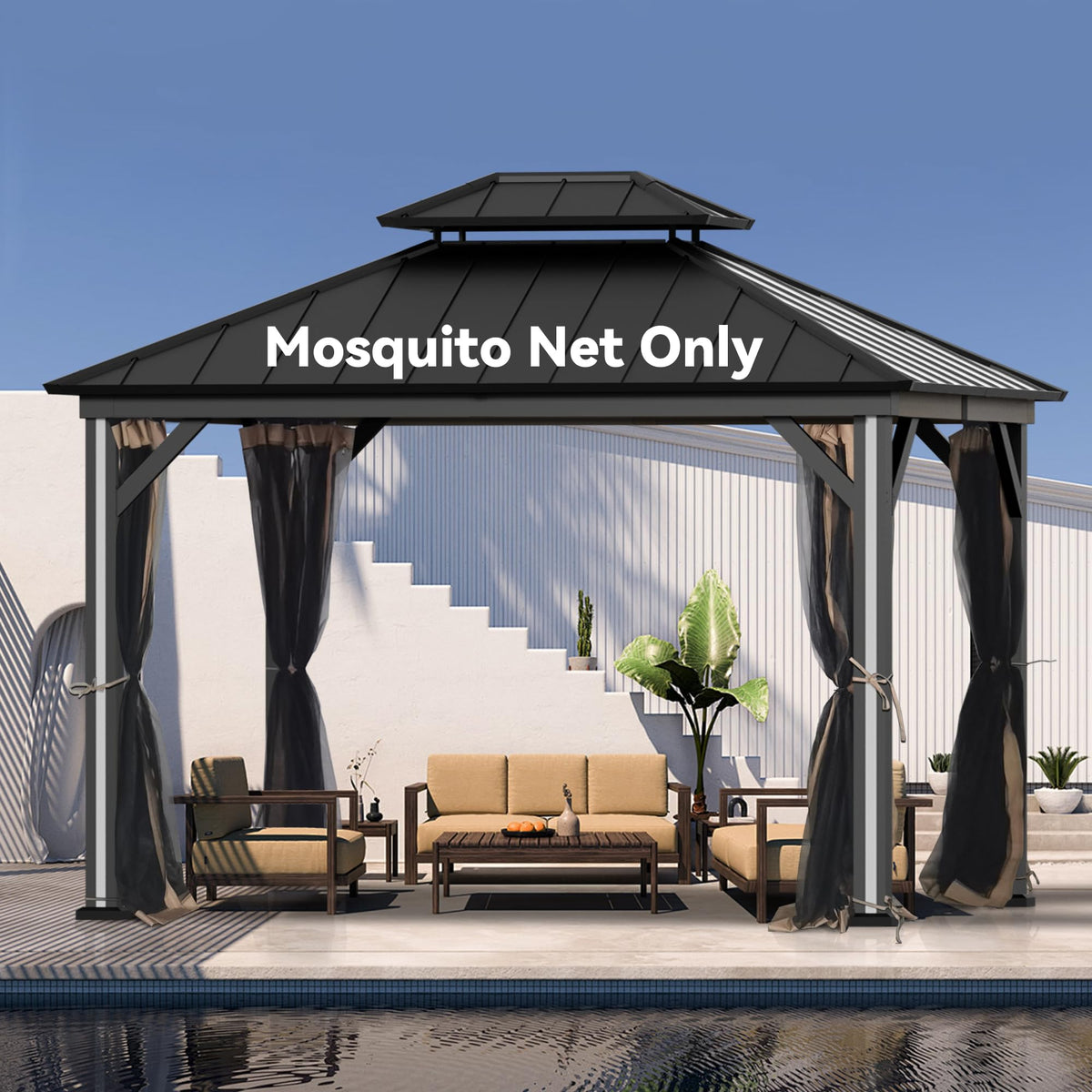 Covered Outdoor Gazebo Mosquito Netting Replacement Universal 4-Panel Sidewalls 11' x 13', Outdoor Gazebo Mosquito Nettings with Double Zipper, Replacement for Patio Canopy, Garden (Mosquito Net Only)