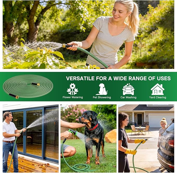 Garden Hose 100 ft Flexible Non-Expandable Water Hose Kink-Free Ultra Lightweight Leak-Proof Durable Portable Wear-Resistant Hoses Pipe with 3/4" Brass Fittings for Outdoor Yard Lawn Car Wash