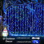 JMEXSUSS 300LED Christmas Curtain Lights Plug in with Remote, Blue and White Christmas Lights Indoor Outdoor, 8 Modes Hanging Fairy String Lights for Bedroom Window Wall Yard Patio Decor, 9.8x9.8ft