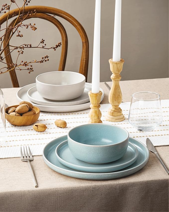 Famiware Milkyway Plates and Bowls Sets, 12 Pieces Dinnerware Sets, Reactive Glaze Dish Set, Stoneware Dishes Set for 4, Matte Multi-color