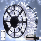 JMEXSUSS 500 LED White Christmas Lights, 8 Modes 163ft Waterproof Christmas Light Outdoor Plug in with Remote Control, Clear Wire String Lights for Tree Outside Yard Wedding Decorations