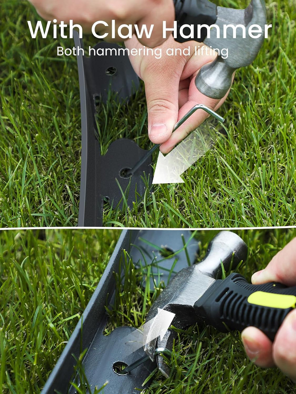 GROWNEER 150FT Landscape Edging Flexible 4 inch Tall Garden Border with 130pcs Galvanized Steel Anchoring Spikes and Hammer Lawn Edging Kit for Flower Bed, Pathway, Landscaping Project, Black