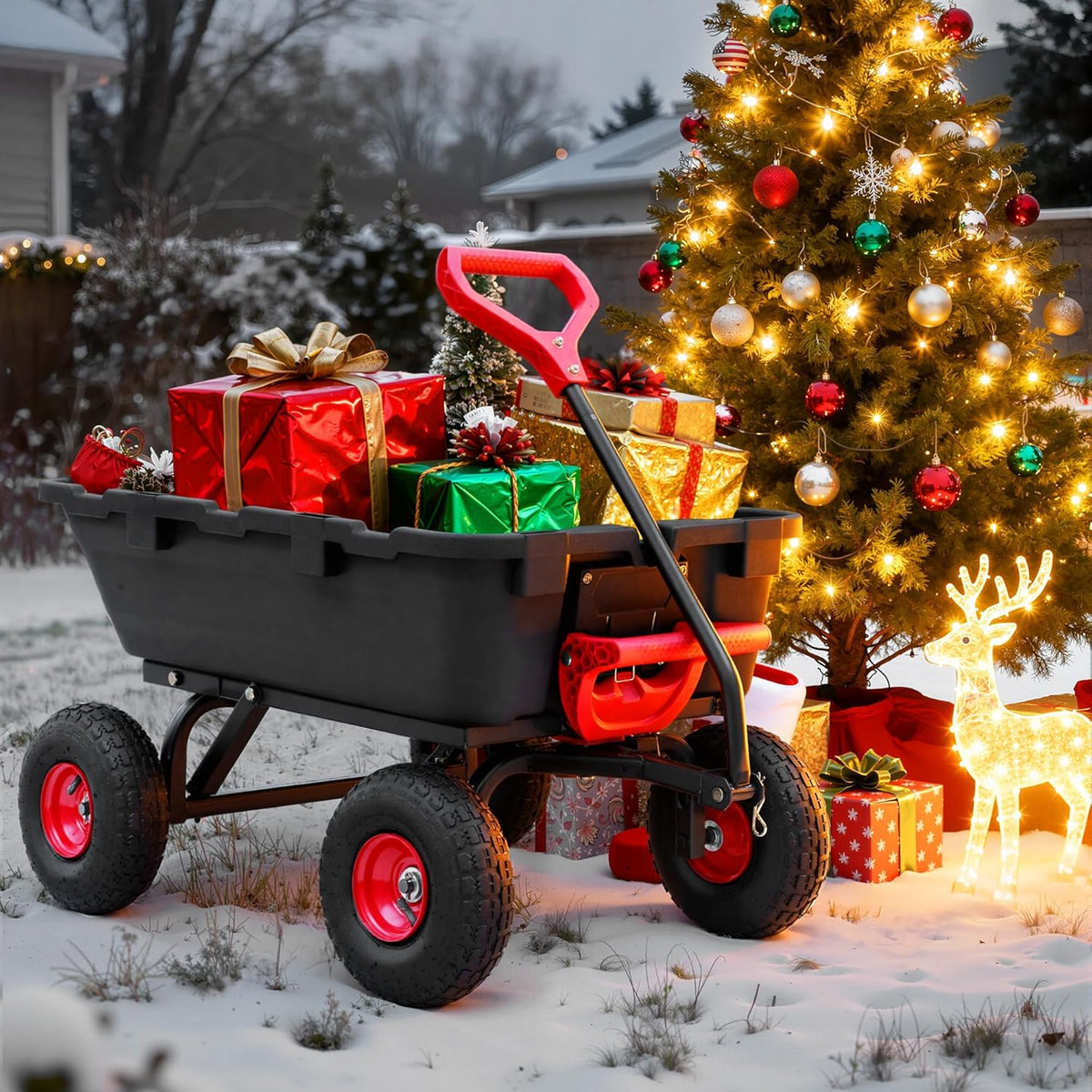 800lb Garden Dump Cart, Heavy Duty Wheelbarrow Dump Wagon with 4 Wheels&Quick-Release Dumping,Utility Wagon Carts for Yard,Farm and Garden