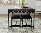 Loomie 63" Dining Table Set for 4-6, 3-Piece Kitchen Table with 2 Utensil Drawers, 2 Benches & Wine Rack, Modern Space Saving & Heavy Duty Dinner Table Set with Metal Frame & MDF Board,Black
