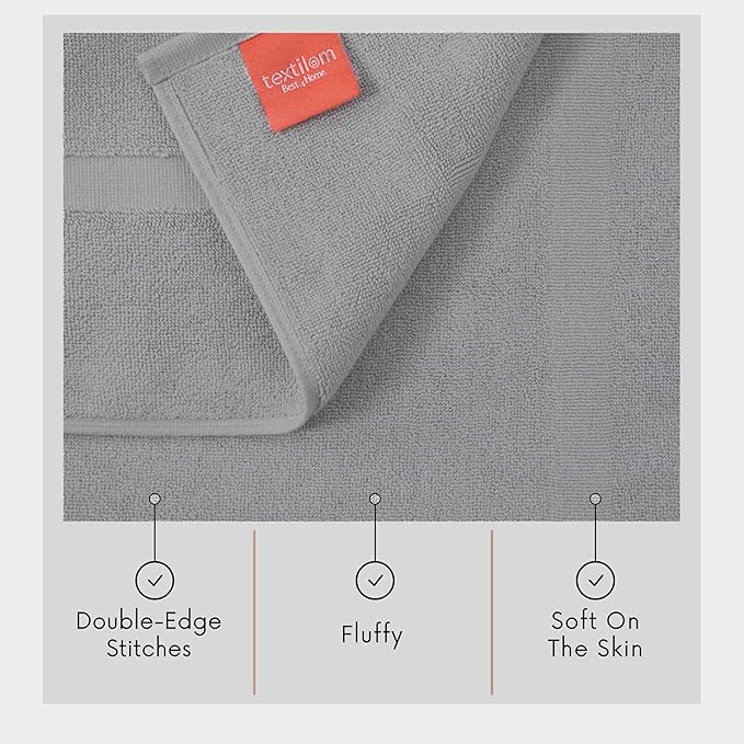 TEXTILOM Luxury 2 Pack Banded Cotton Bath Mats for Bathroom Floor [ Hotel, Spa, Tub, Shower Bath Mat Floor Towel Set ], Machine Washable & Soft & Absorbent & Quick Dry (20''x34'')- Grey